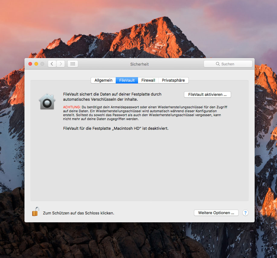 FileVault in OS X 10.12 Sierra