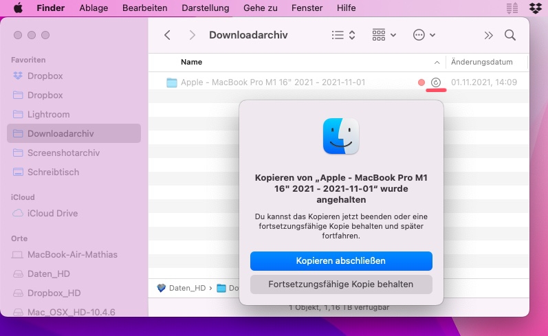 Apple OS 12 Monterey - Kopiervorgänge fortsetzen